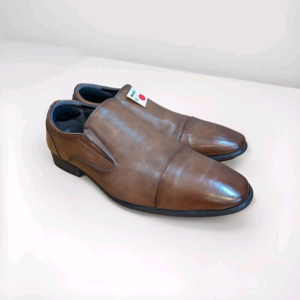 Calvin Klein Brown Leather Slip-On Dress Shoes Loafer Men's Size 11M (Q02)